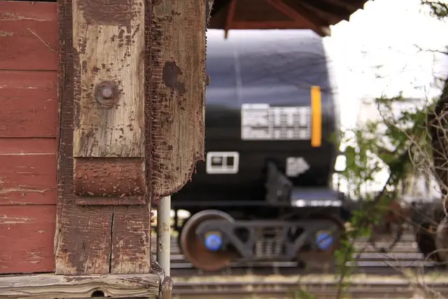 Old train station detail with tank car